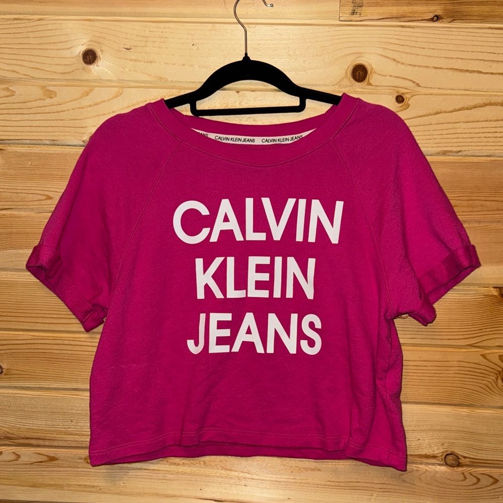 Calvin Klein Fuchsia Crop Top with White Logo